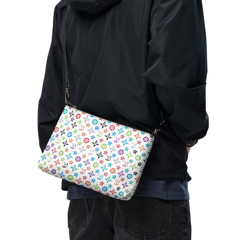 Image of A man showcasing his style with a black jacket and a vibrant Boss Uncaged Store "S.U.L.L.I" Crossbody bag.