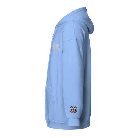 Image of A Boss Uncaged Breakthrough Hoodie from the Boss Uncaged Store, light blue in color, with a logo on it.