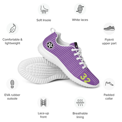 A Boss Uncaged Workflow Athletic Shoes (Purple) by Boss Uncaged Store, purple and white striped women's running shoes.