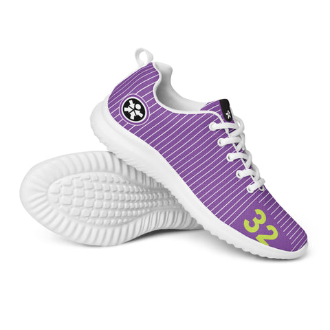A purple and yellow Boss Uncaged Workflow Athletic shoe with the number 3 on it from the Boss Uncaged Store.