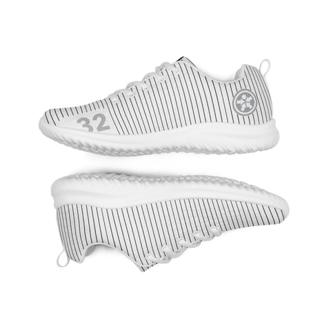 Image of A pair of Boss Uncaged Workflow Athletic Shoes (White) from Boss Uncaged Store, that are white and black striped running shoes.
