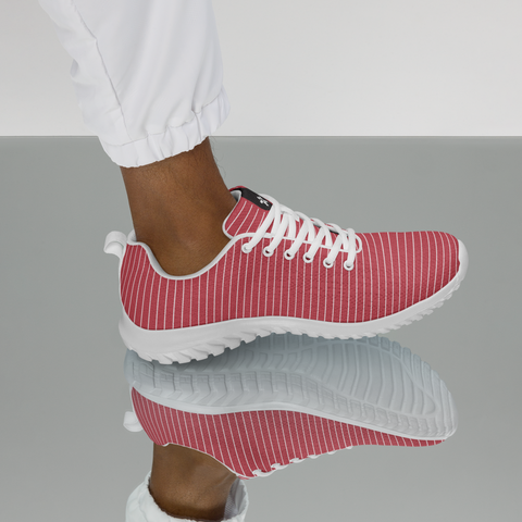 Image of A woman wearing Boss Uncaged Workflow Athletic Shoes (Red) from the Boss Uncaged Store, a red and white striped running shoe.