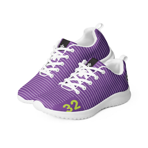 A pair of Boss Uncaged Workflow Athletic Shoes (Purple) with the number 32 on them from Boss Uncaged Store.