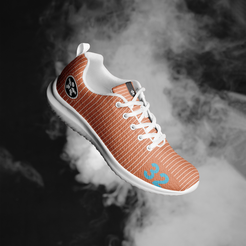 Image of A pair of Boss Uncaged Workflow Athletic Shoes (Orange) from the Boss Uncaged Store floating in the air.