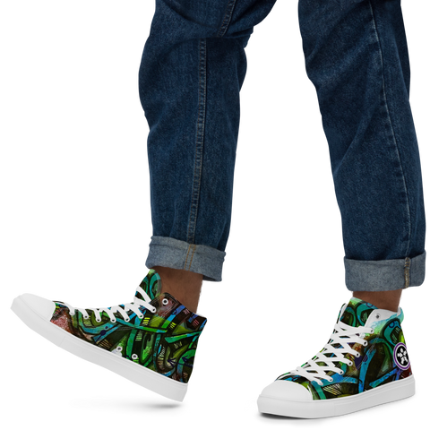 Image of The Boss Uncaged Movement: Men’s high top Graffiti canvas shoes (Blue)