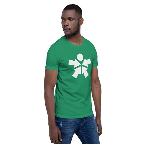 Image of A man wearing a green "Boss Uncaged" t-shirt with a white symbol on it from Boss Uncaged Store.