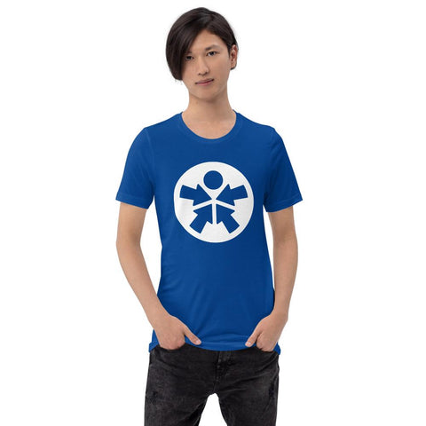 Image of A man wearing a blue t-shirt with a white "Boss Uncaged" symbol on it from the Boss Uncaged Store.