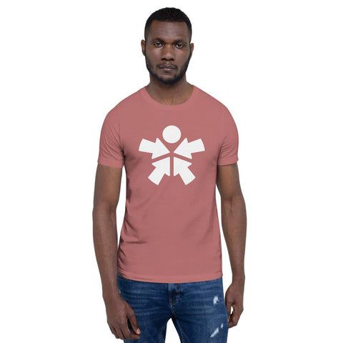 Image of A man wearing a pink "Boss Uncaged" t-shirt with a white symbol on it from the Boss Uncaged Store.