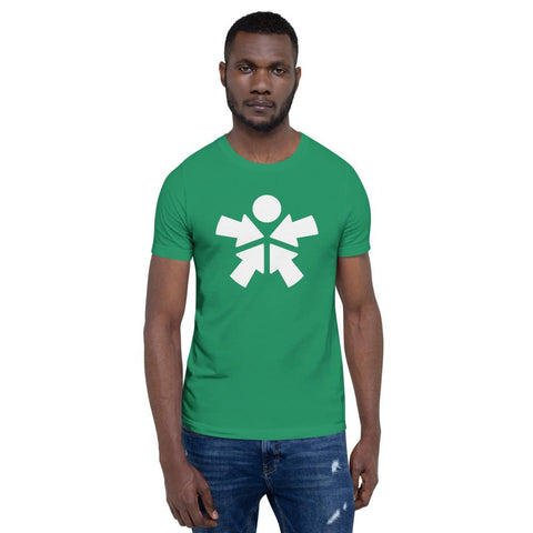 Image of A man wearing a green t-shirt with the white symbol of "Boss Uncaged" from Boss Uncaged Store on it.