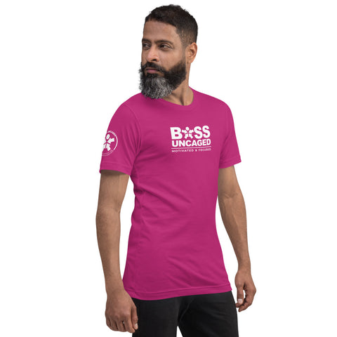 Image of Boss Uncaged T-Shirt with right arm badge